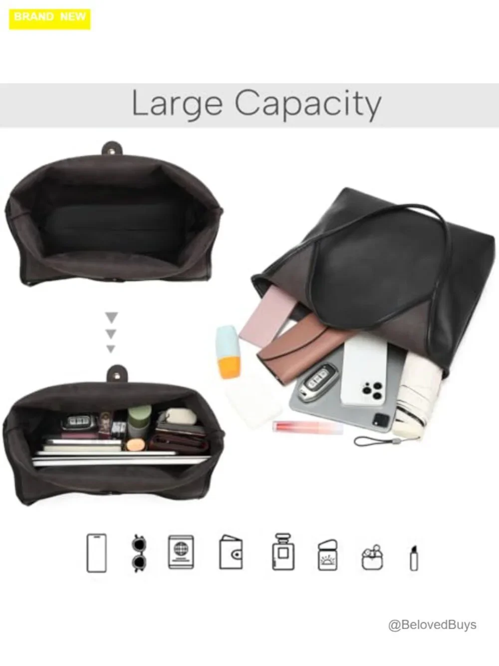 Soft Slouchy Vegan Leather Hobo Shoulder Bag with Cosmetic Pouch